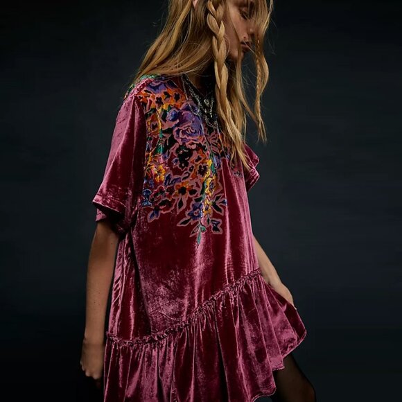 Free People Dresses & Skirts - Free People Sweet Echoes Velvet Mini Dress NWOT